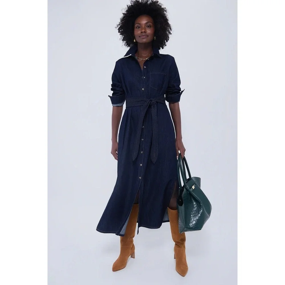 Tuckernuck Denim Maxi Shirt Dress Womens XS Blue Excelle NWT - Picture 2 of 8